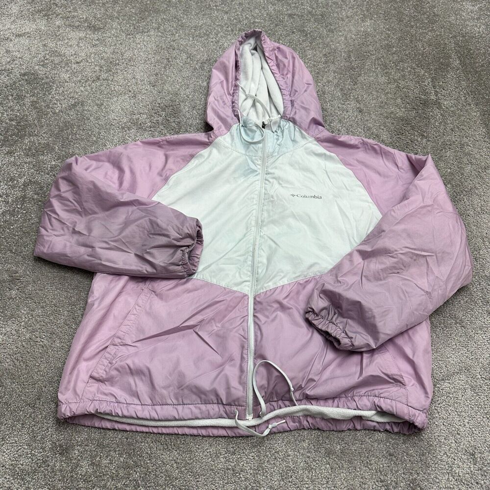 Columbia Flash Forward Windbreaker Jacket Womens XL Pink White Hoodie Full Zip